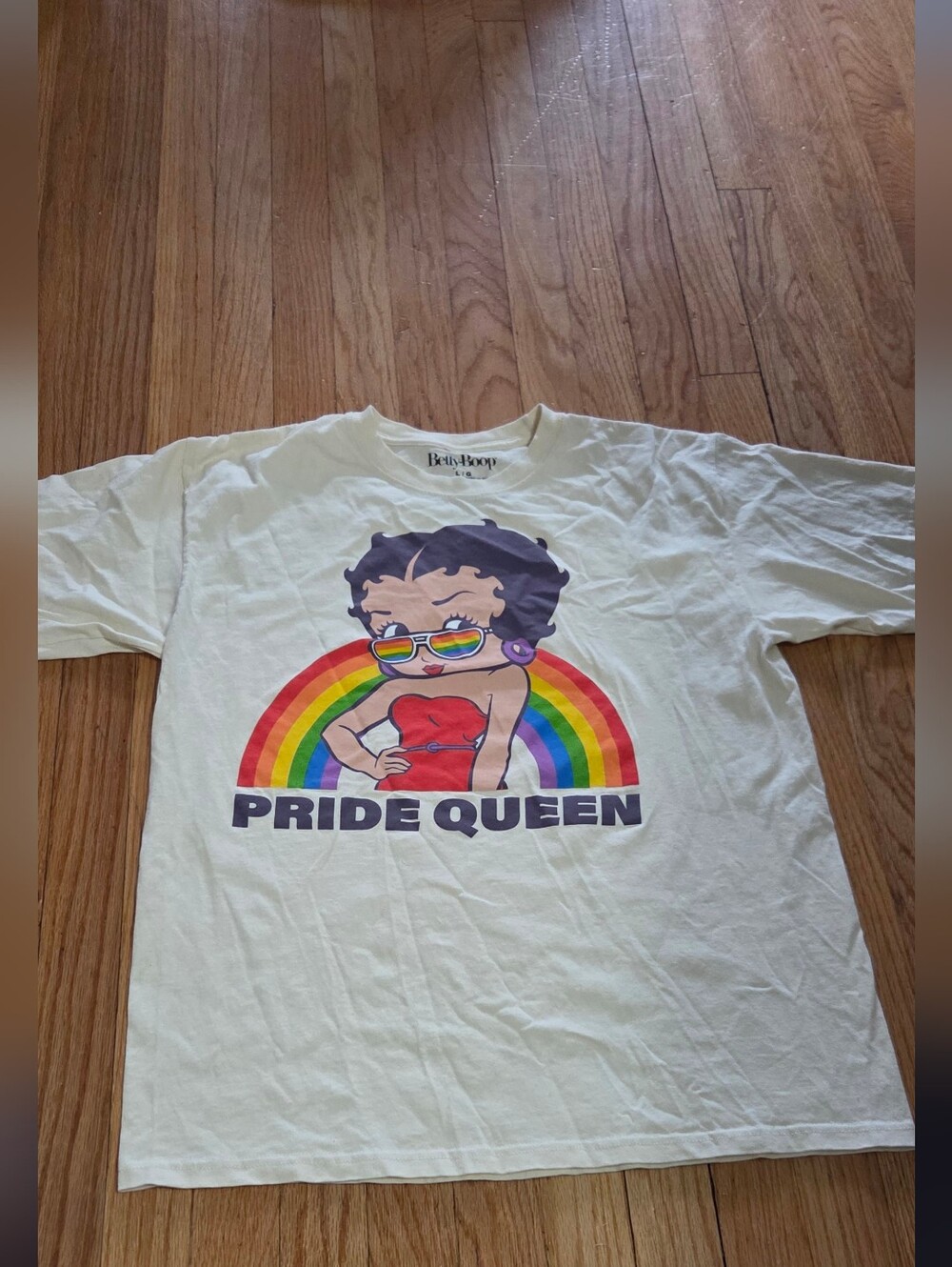 Betty Boop White Tee with Rainbow 'Pride Queen' Graphic EUC Size L